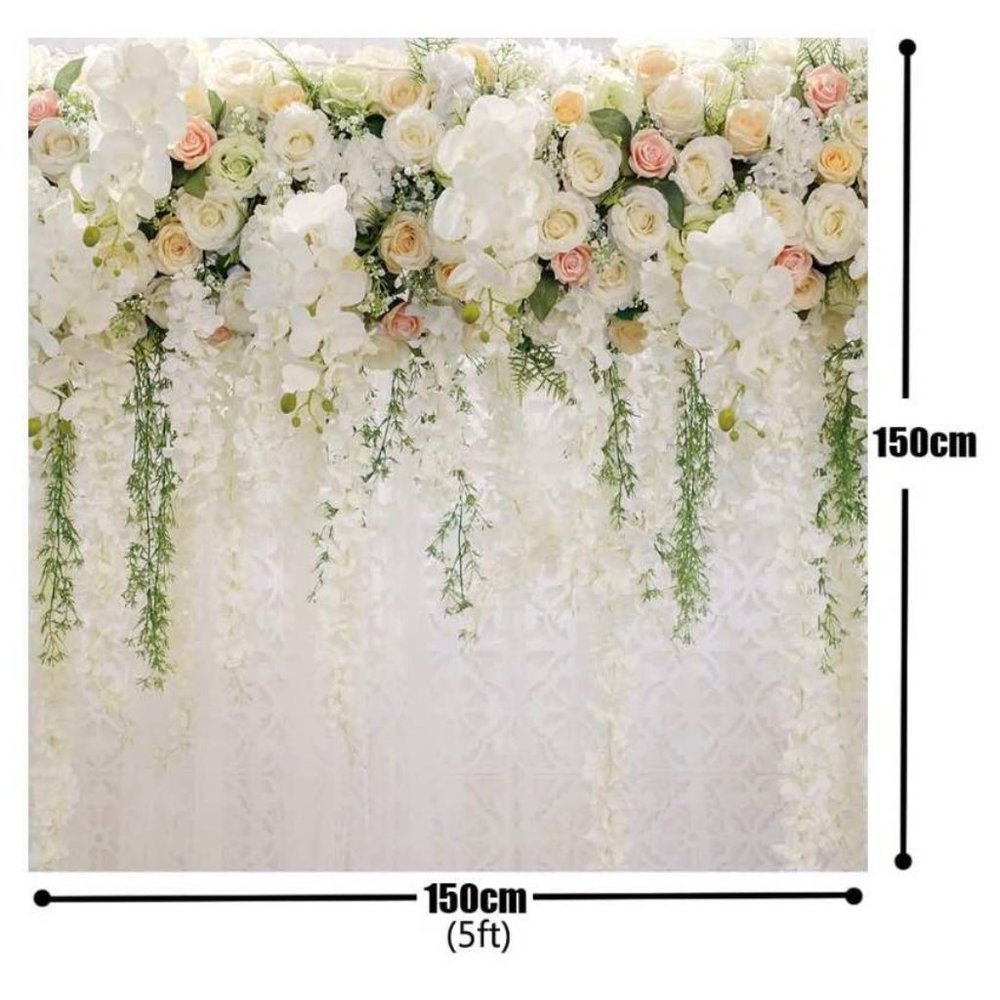 White & Green Pink Rose Wisteria Background 5x5 feet Vinyl Wedding Party Floral - Picture 3 of 3